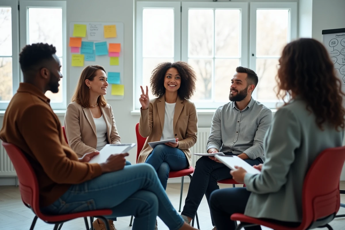 Atelier de formation en groupe pour développer les compétences douces et l'intelligence émotionnelle en milieu professionnel