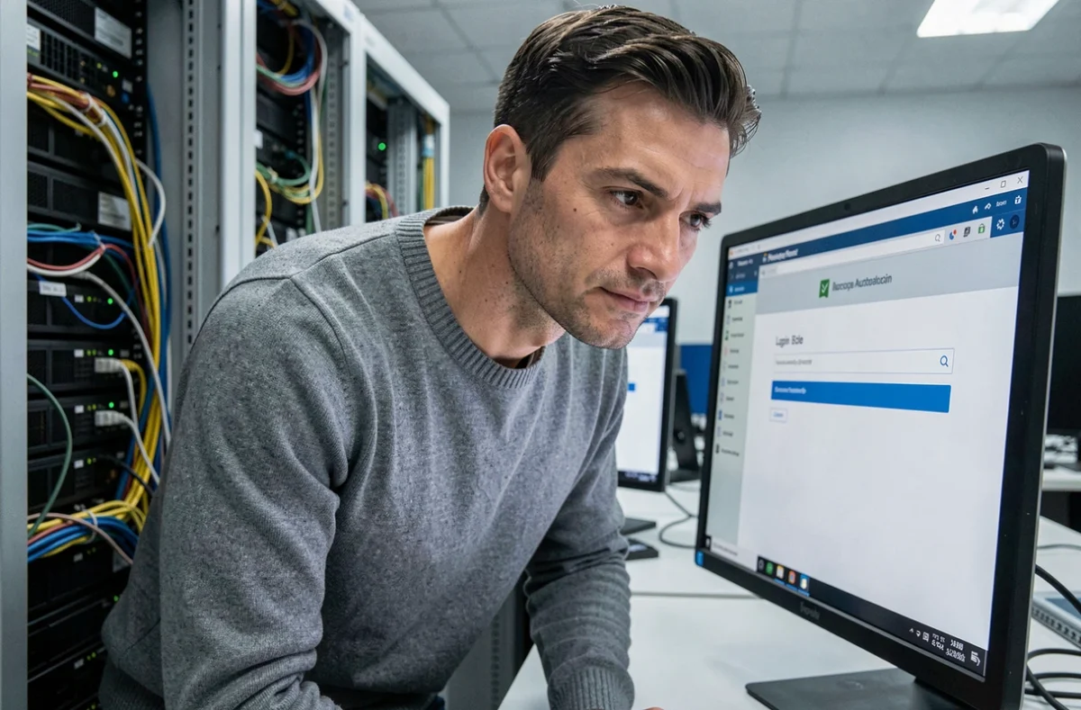 Administrateur informatique configurant l'authentification à deux facteurs pour une messagerie éducative sécurisée