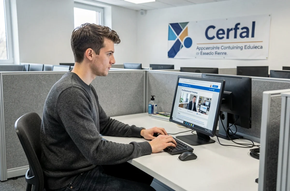 Étudiant en alternance travaillant sur une formation numérique au Cerfal