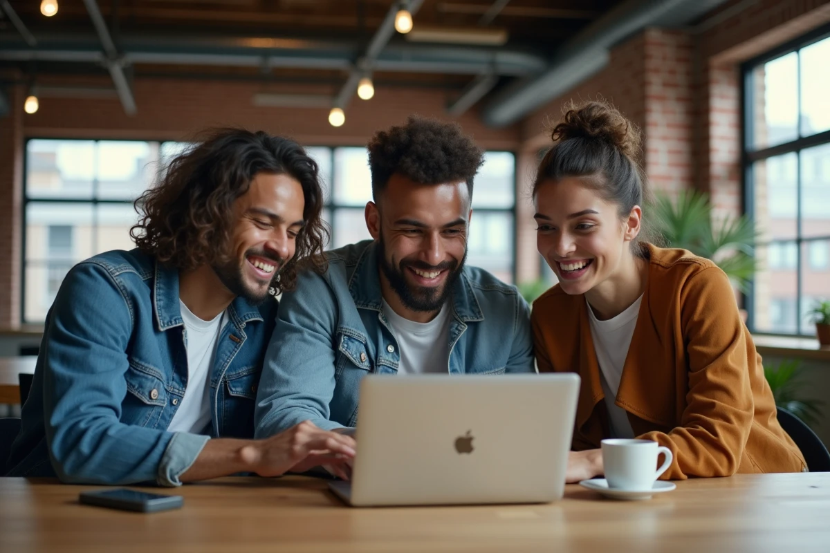 Groupe d'étudiants internationaux étudiant ensemble pour une certification en cybersécurité dans un espace de coworking urbain