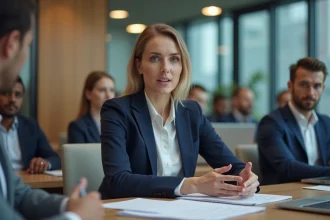 Interprète professionnelle lors d'une réunion internationale en entreprise multilingue