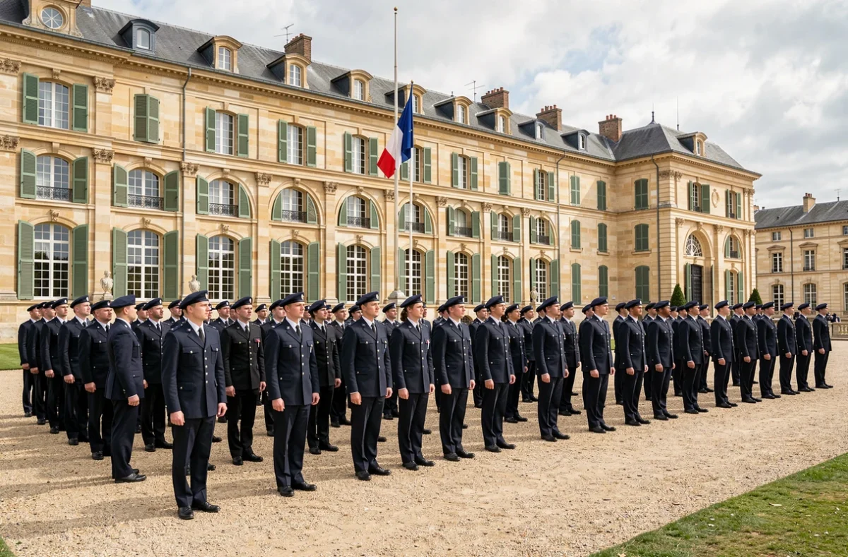 Formation de cadets en uniforme dans la cour du Lycée militaire d'Aix-en-Provence