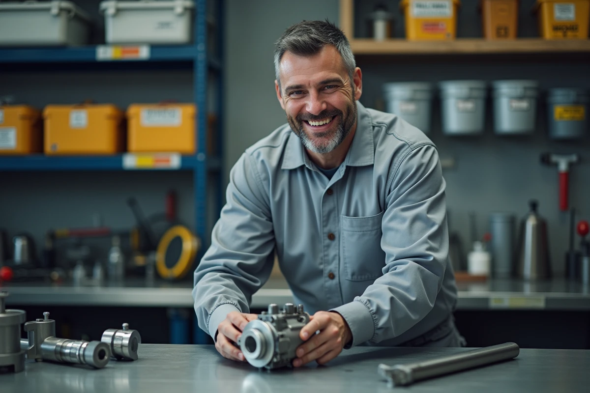 Technicien en uniforme dans un atelier de métier technique au Québec illustrant un emploi manuel bien rémunéré et accessible
